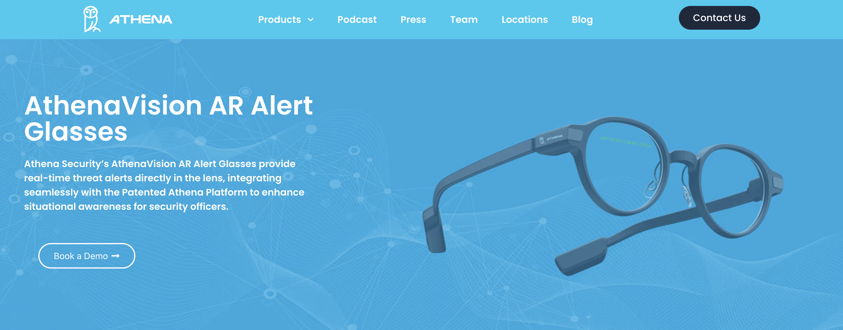 AthenaVision AR Alert Glasses by Athena Security | Athena Weapons Detection System AthenaVision AR Alert Glasses by Athena Security displaying real-time threat alerts through integrated lenses to enhance situational awareness for security officers.