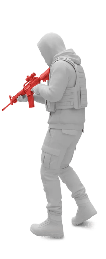 A white figure holding a red gun, symbolizing active shooter training and preparedness for emergency situations.