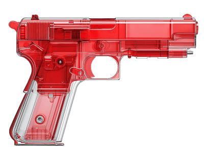 A red gun with a transparent body, illustrating compliance with DHS weapons detection best practices and AI-powered screening.