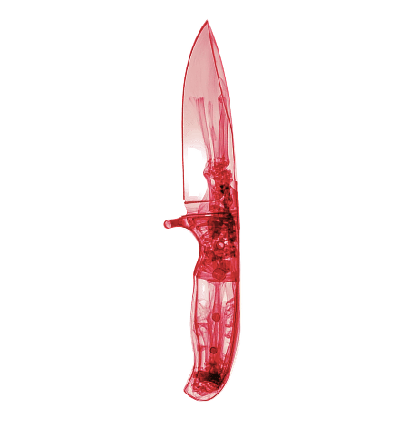A red knife displayed on a black background, emphasizing compliance with DHS weapons detection best practices.