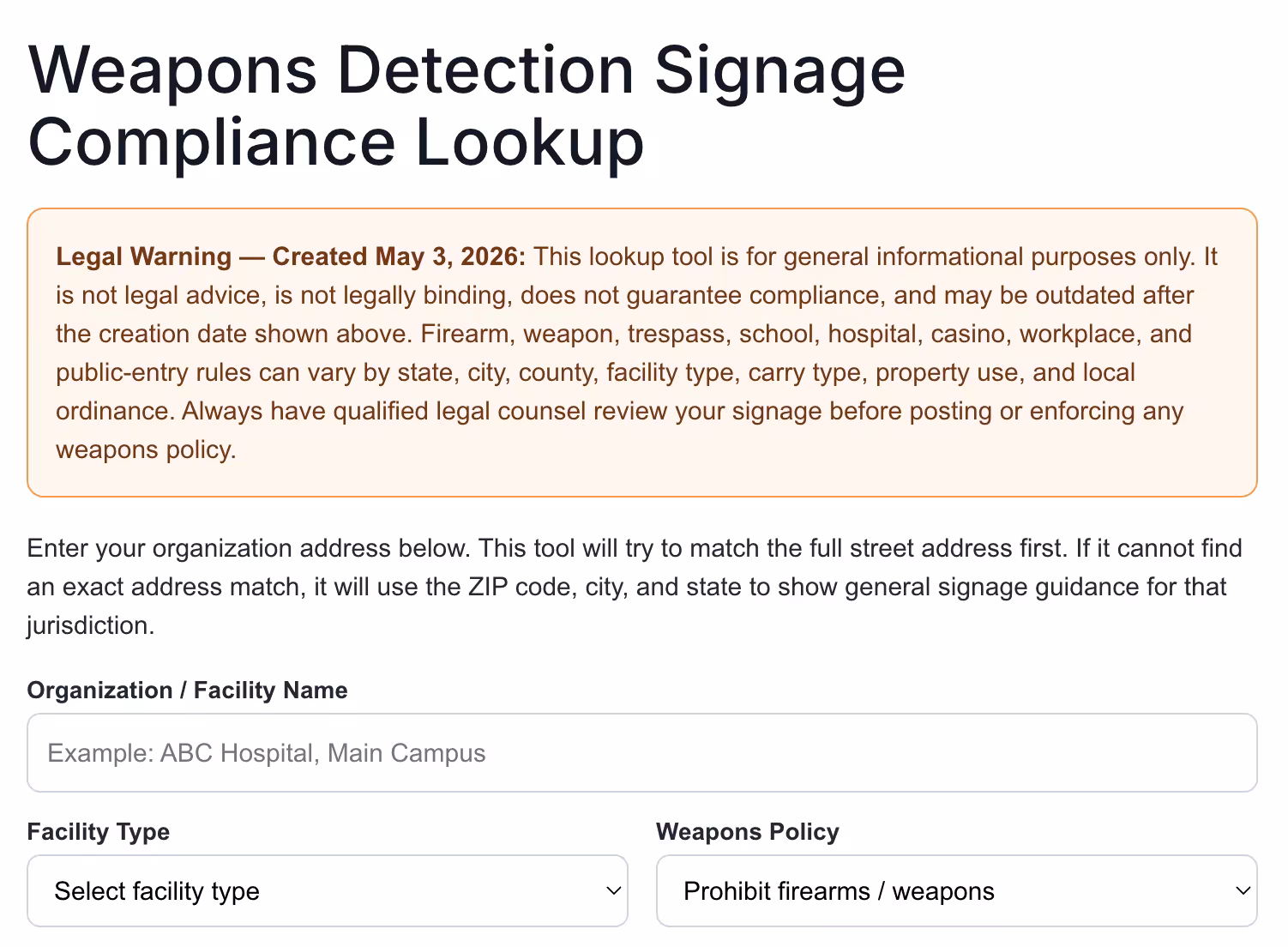 Athena Security Weapons Detection Signage Compliance Lookup tool helps hospitals review signage requirements