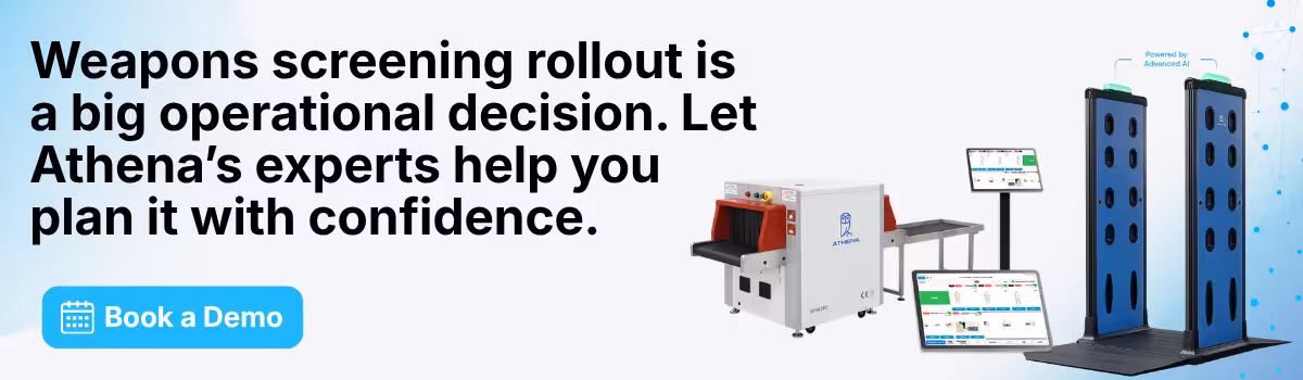 Book a demo banner to connect with Athena's experts and learn how to build a weapons screening rollout plan for schools