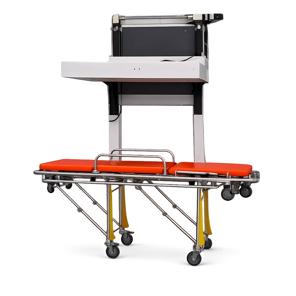 Ambulance bay weapons detection system screening a stretcher