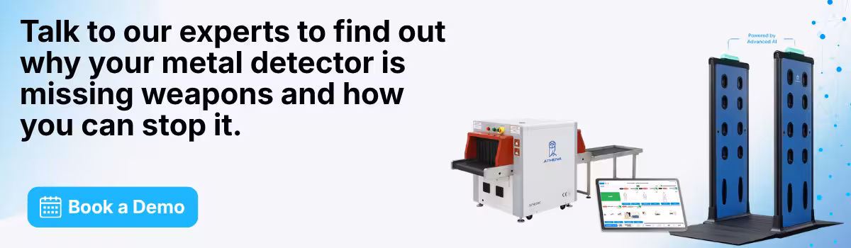 a light blue cta banner that calls readers to talk to athena's experts and find out why are walkthrough metal detector missing weapons in school