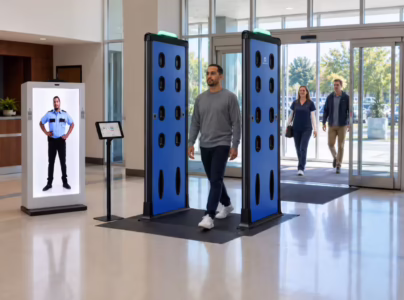 How to improve hospital security without adding more guards using Athena Security's Telepresence Security Officer and AI-powered entrance screening at a hospital lobby